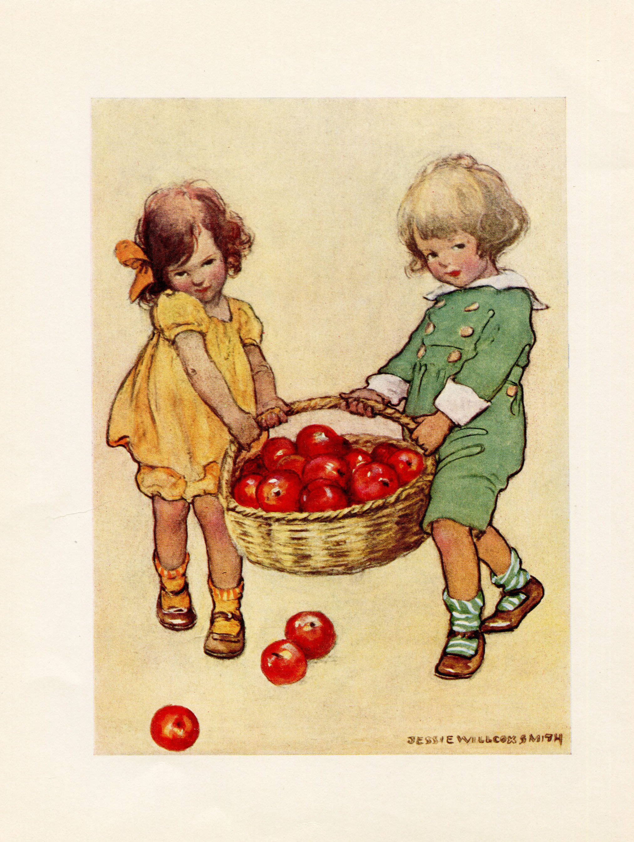 boy and girl carrying apples